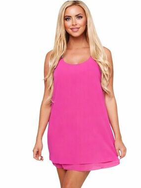 ValMarie Hot Pink Racerback Dress L Strappy Back Swing Mini